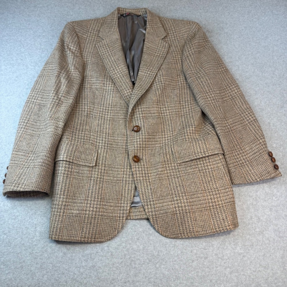 Austin Reed Regent Street Mens Tan Plaid Pure Virgin Wool Sport Coat Blazer 40R